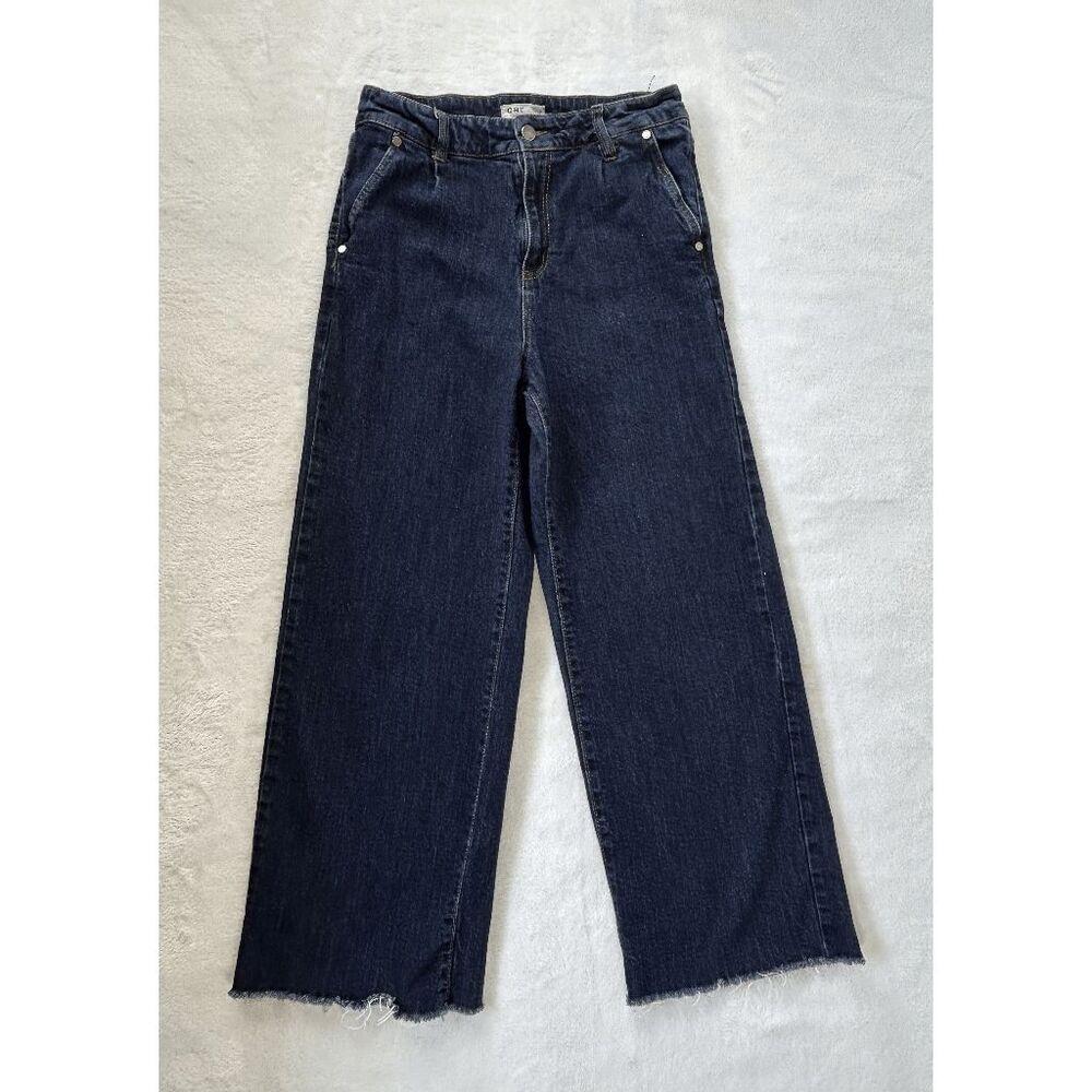 Oat New York Wide Leg High Rise Frayed Hem Jeans Size 10/30 Dark Wash